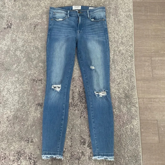 Frame Denim Women's Blue Le High Skinny Cut Offs Morton Distressed Jeans 27 - Picture 1 of 7